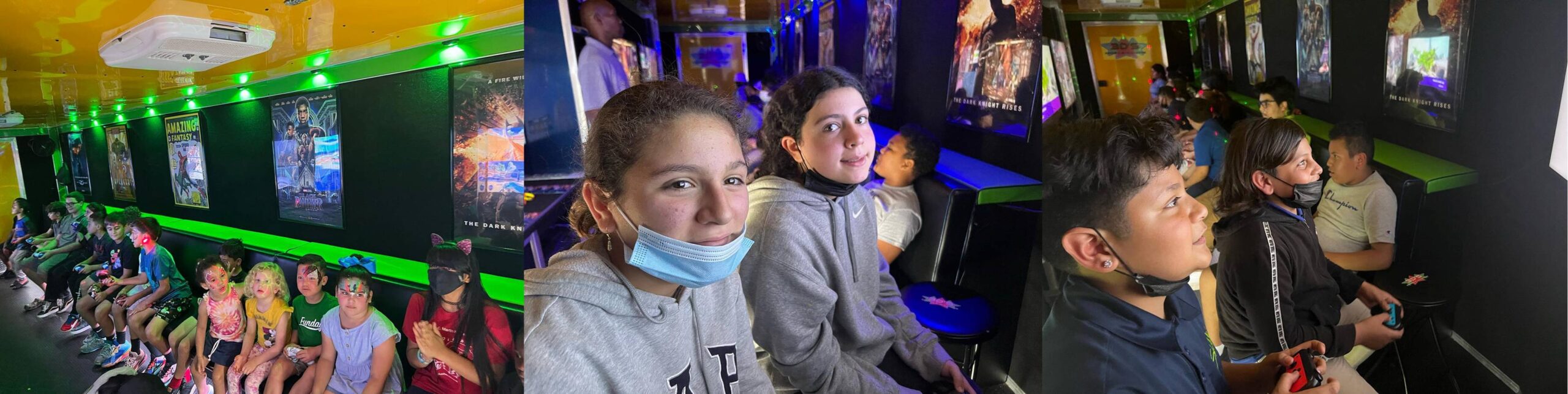 kids at a video game truck party in florida